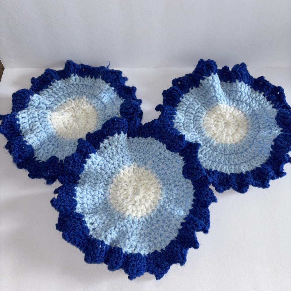Handmade Crochet Hot Pad Trivet Potholder Coaster Doily 8.5" Lot Of 3 Grannycore